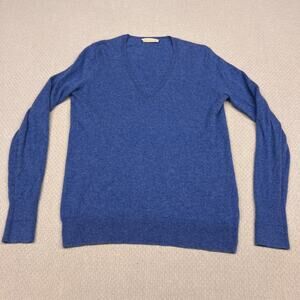 Everlane Cashmere Sweater Medium Blue Vneck Knit Pullover Preppy Classic